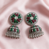 Oxidised Silver Multicolour Floral Jhumka Earrings