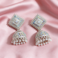 Silver Mirror Work Pearl Jhumka Earrings