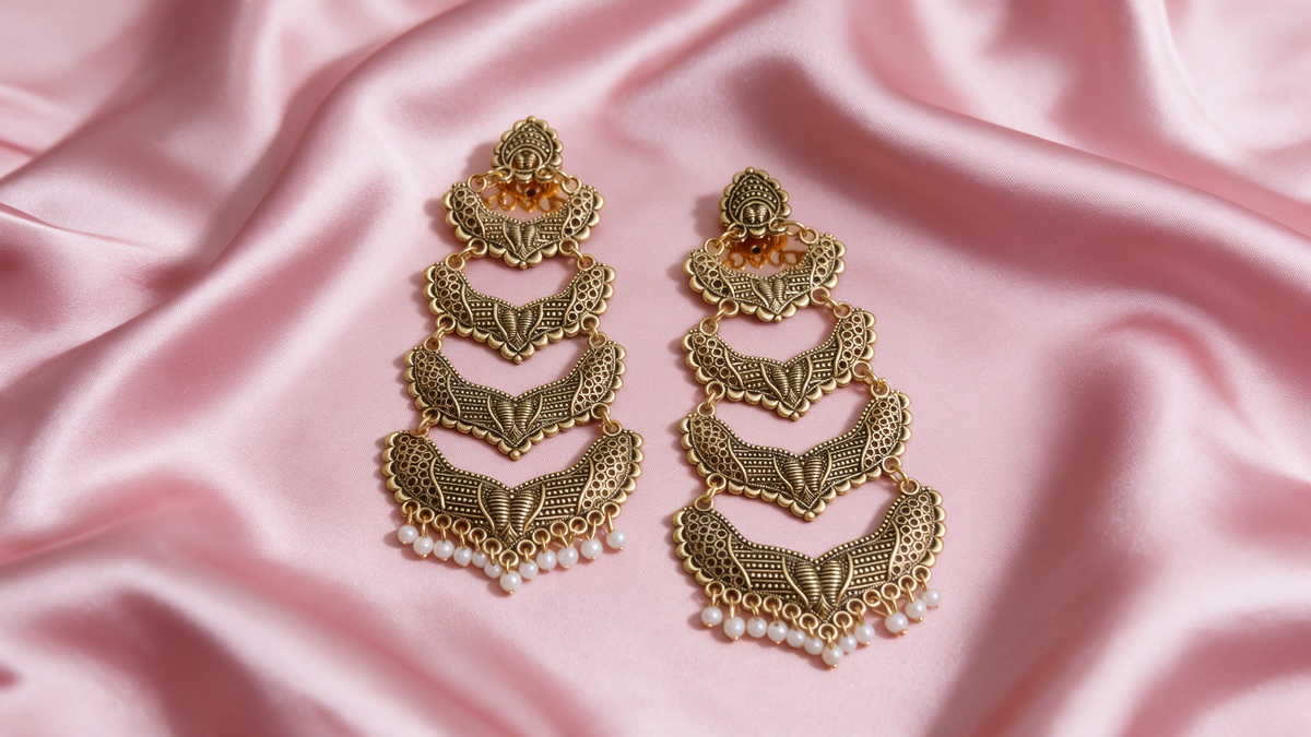 Antique Gold Layered Pearl Drop Earrings