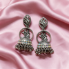 Radha Krishna Oxidised Silver Jhumka Earrings