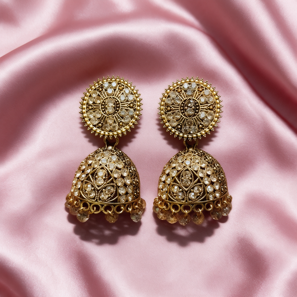 Golden Kundan Jhumka Earrings