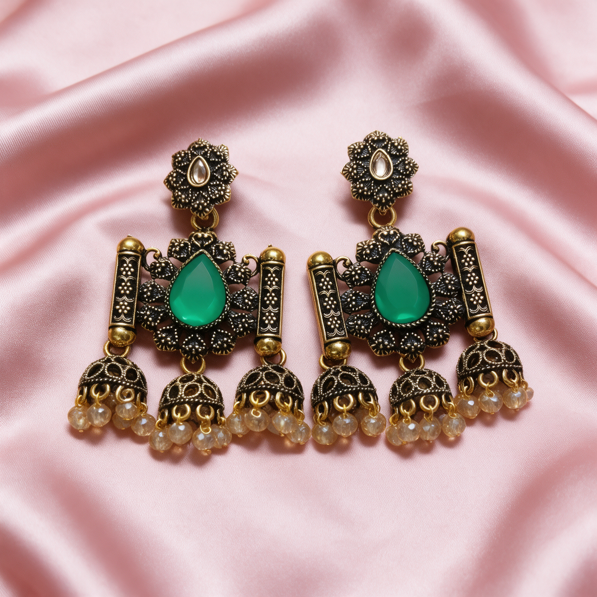 Multicolour Oxidised Jhumka Earrings