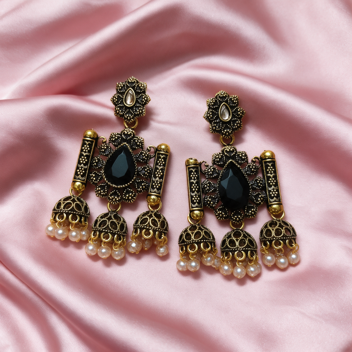 Multicolour Oxidised Jhumka Earrings