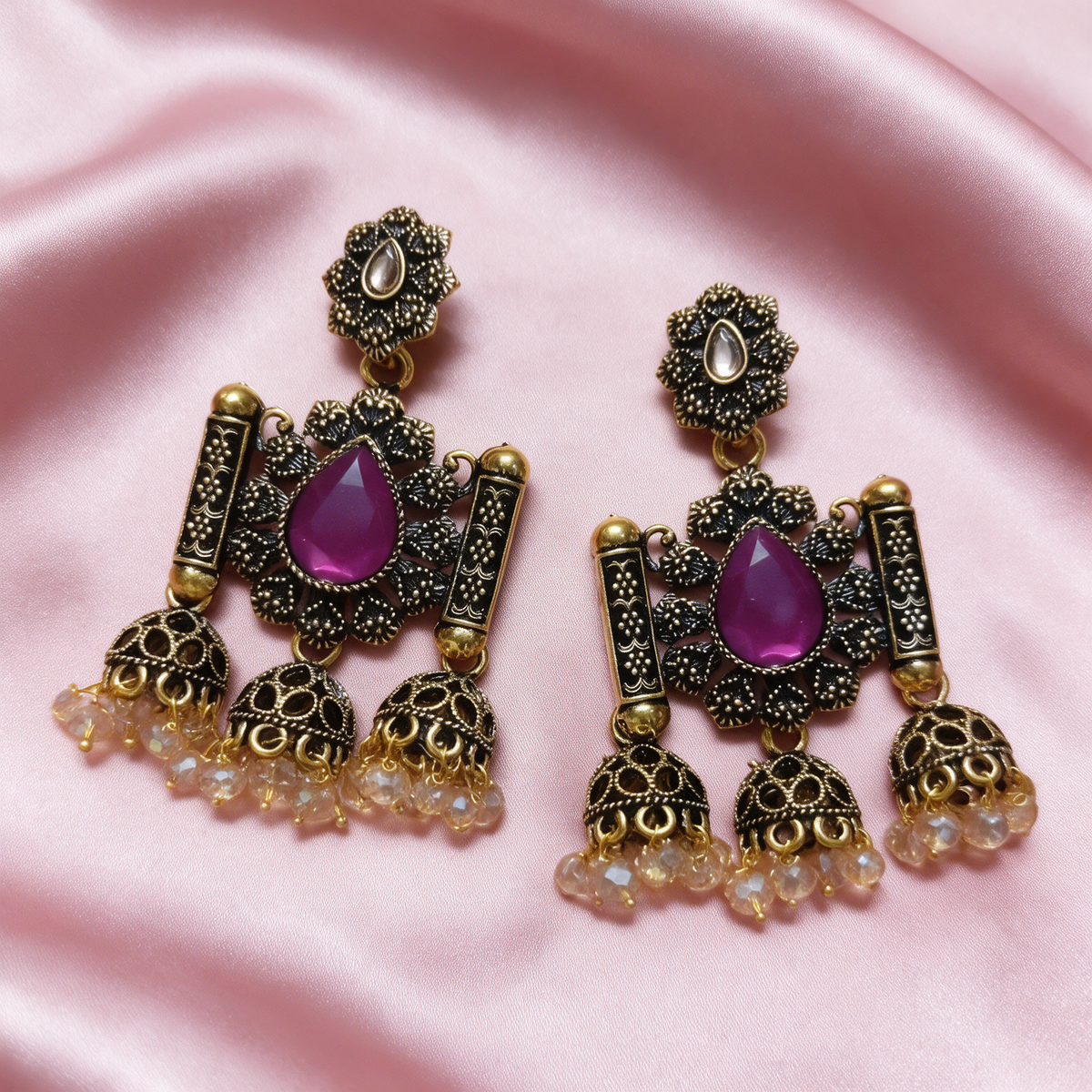 Multicolour Oxidised Jhumka Earrings