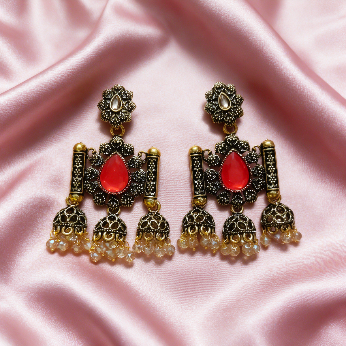 Multicolour Oxidised Jhumka Earrings