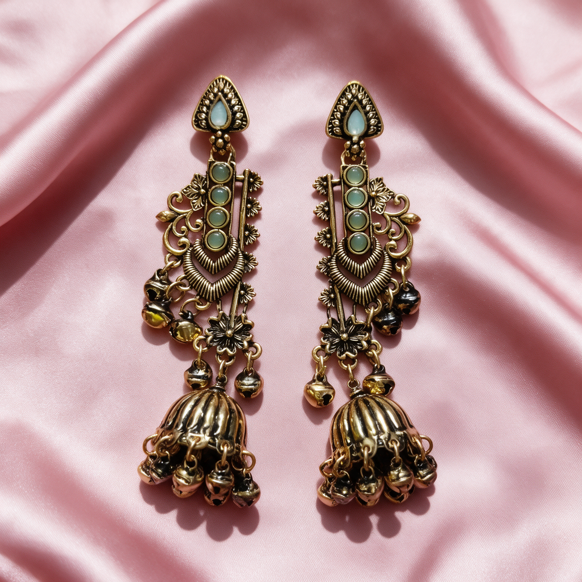 Antique Gold Floral Jhumka Earrings