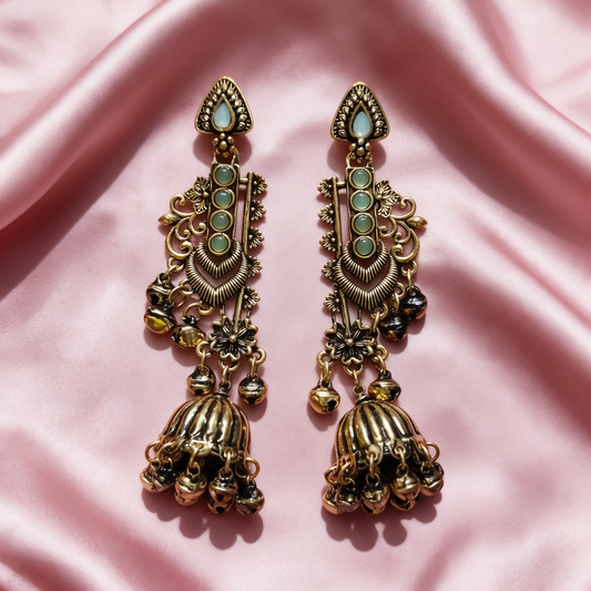Antique Gold Floral Jhumka Earrings