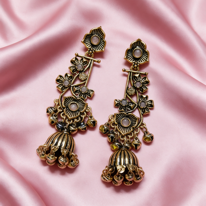 Antique Gold Floral Jhumka Earrings