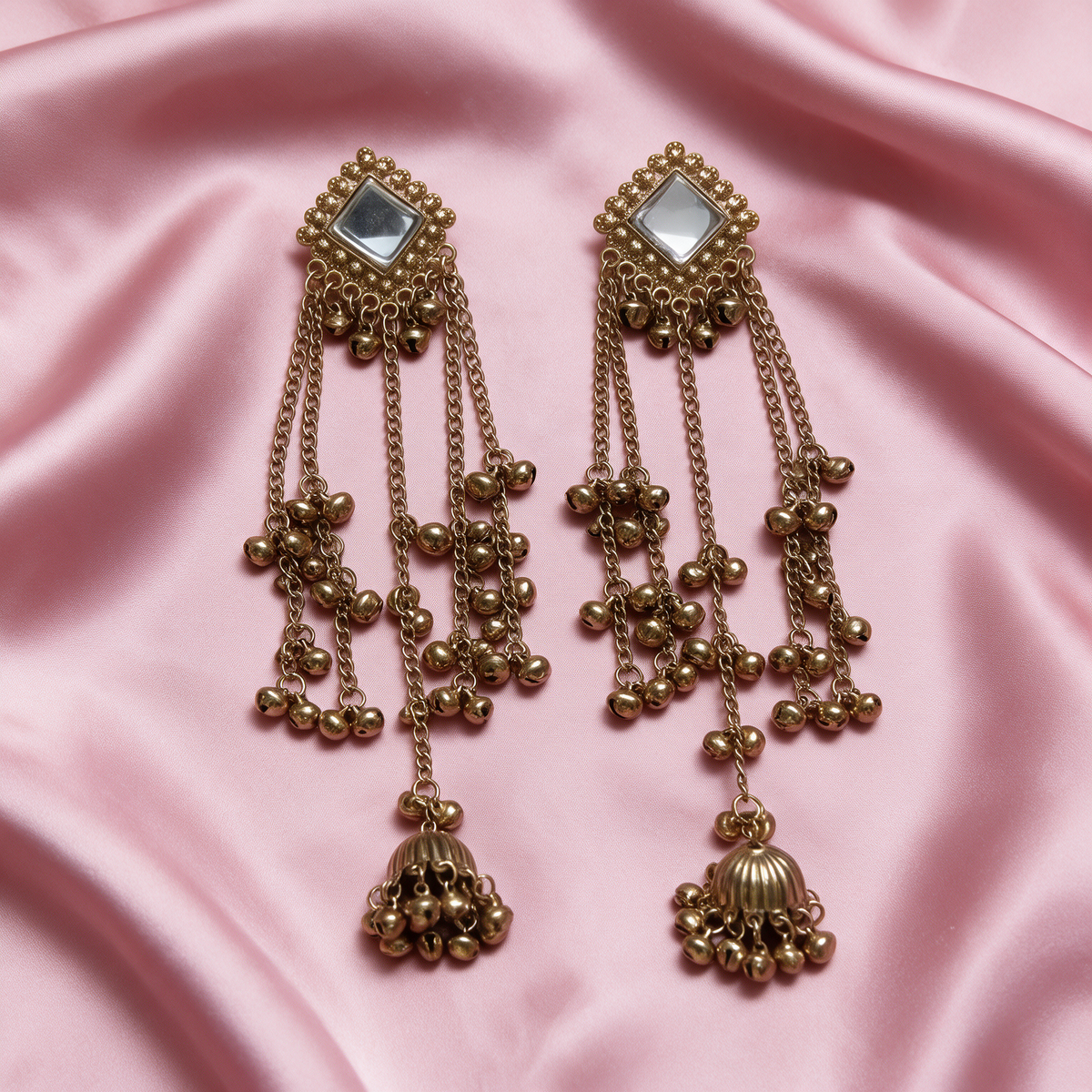 Antique Gold Chain Jhumka Earrings