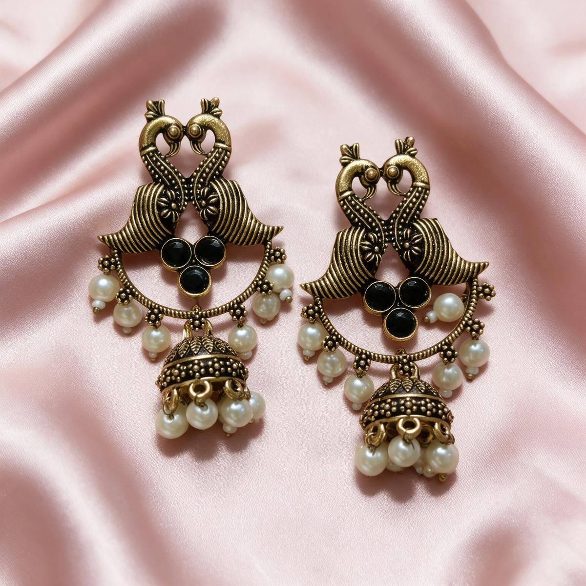 Golden Peacock Jhumka Earrings