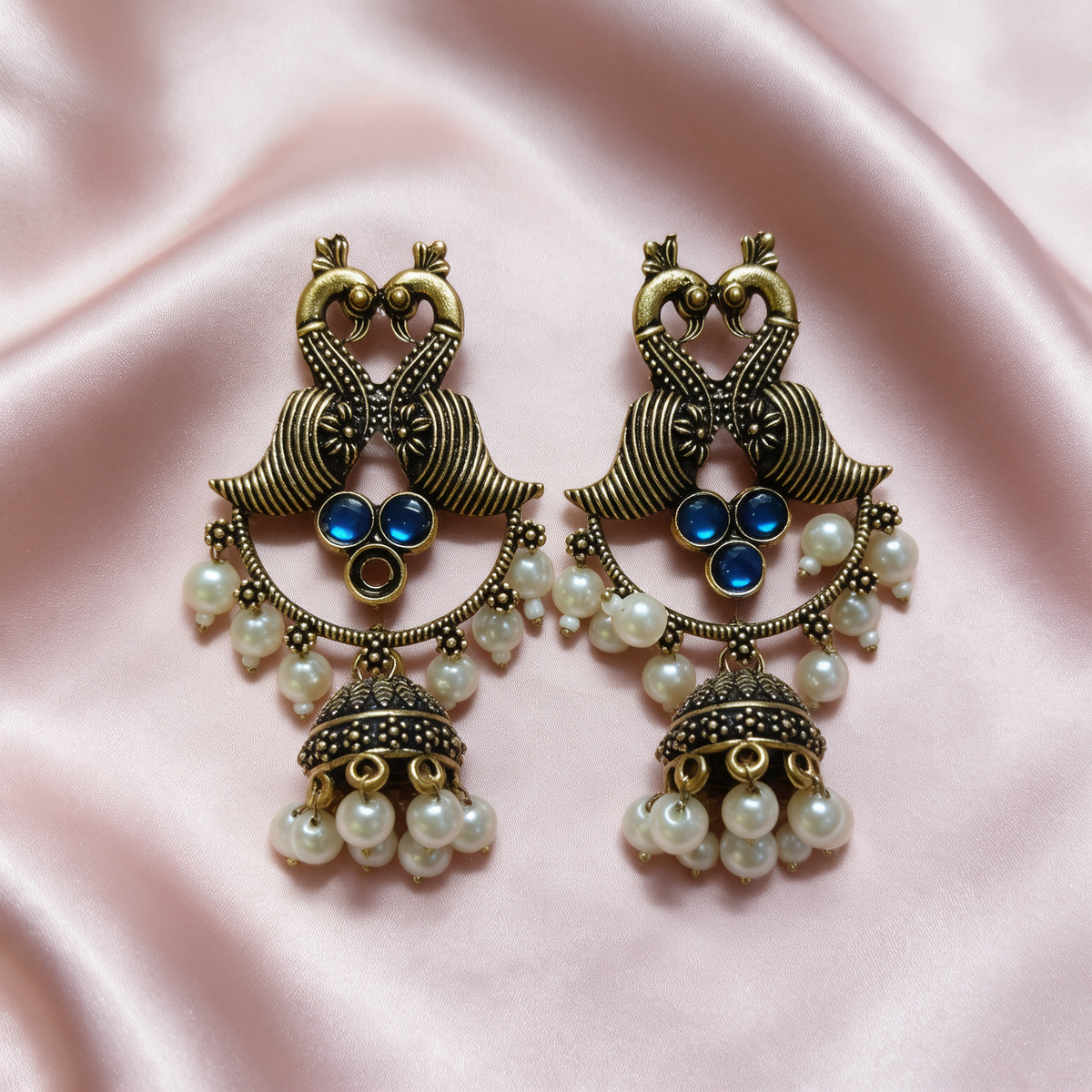 Golden Peacock Jhumka Earrings