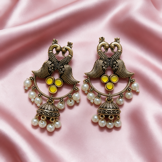 Golden Peacock Jhumka Earrings