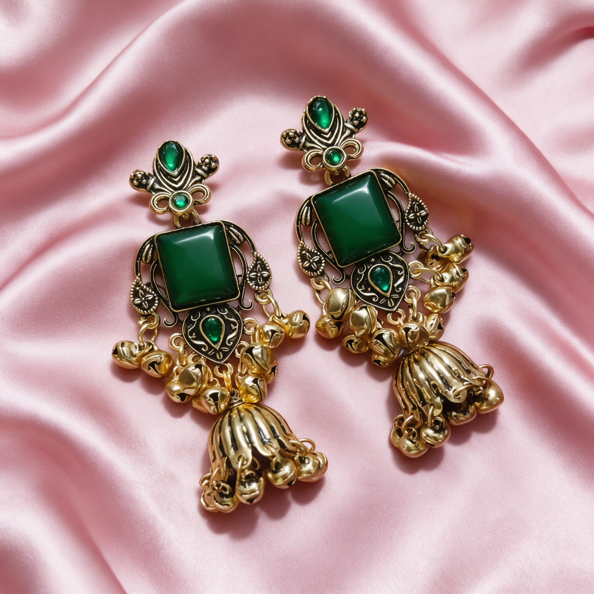 Multicolour Stone Antique Jhumka Earrings