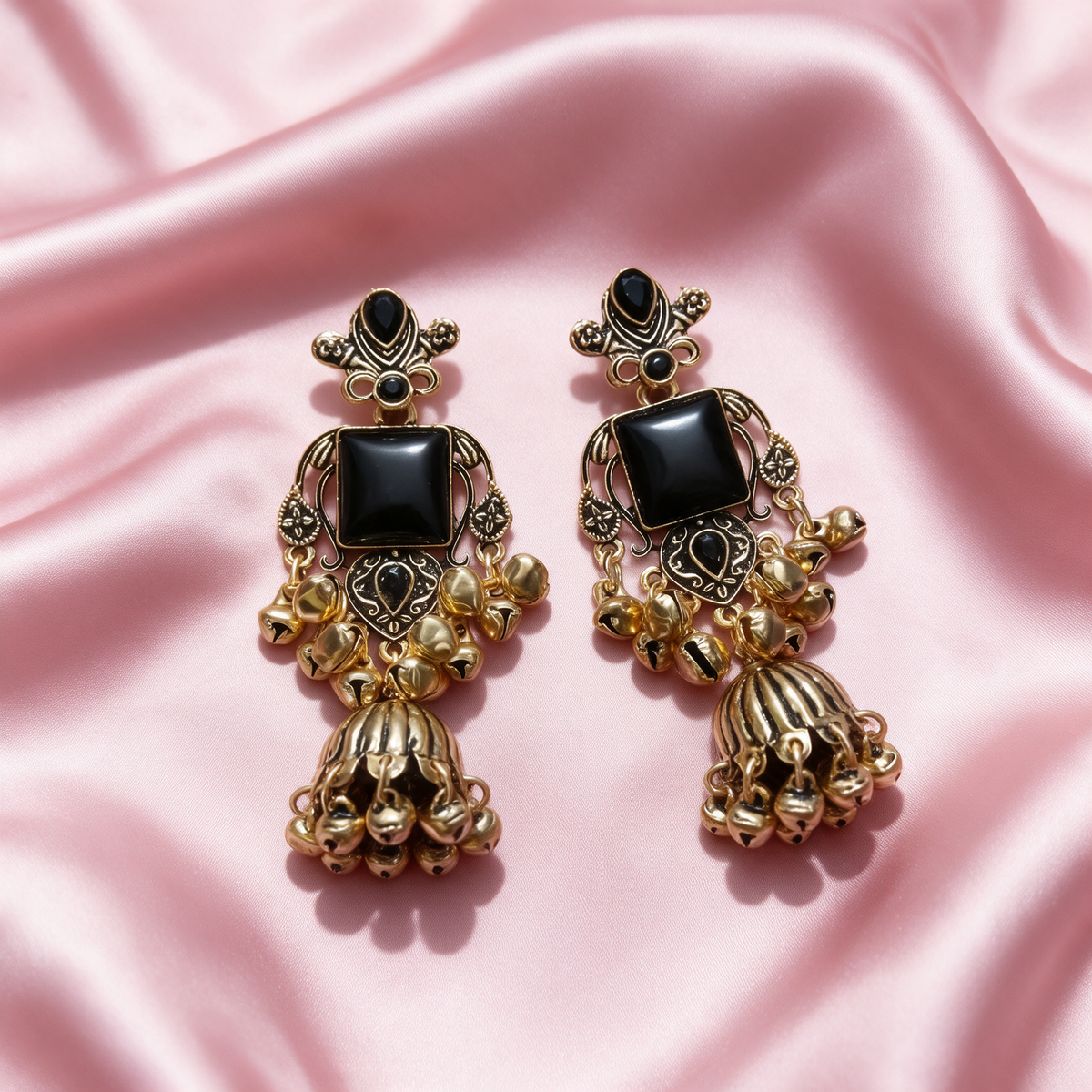 Multicolour Stone Antique Jhumka Earrings