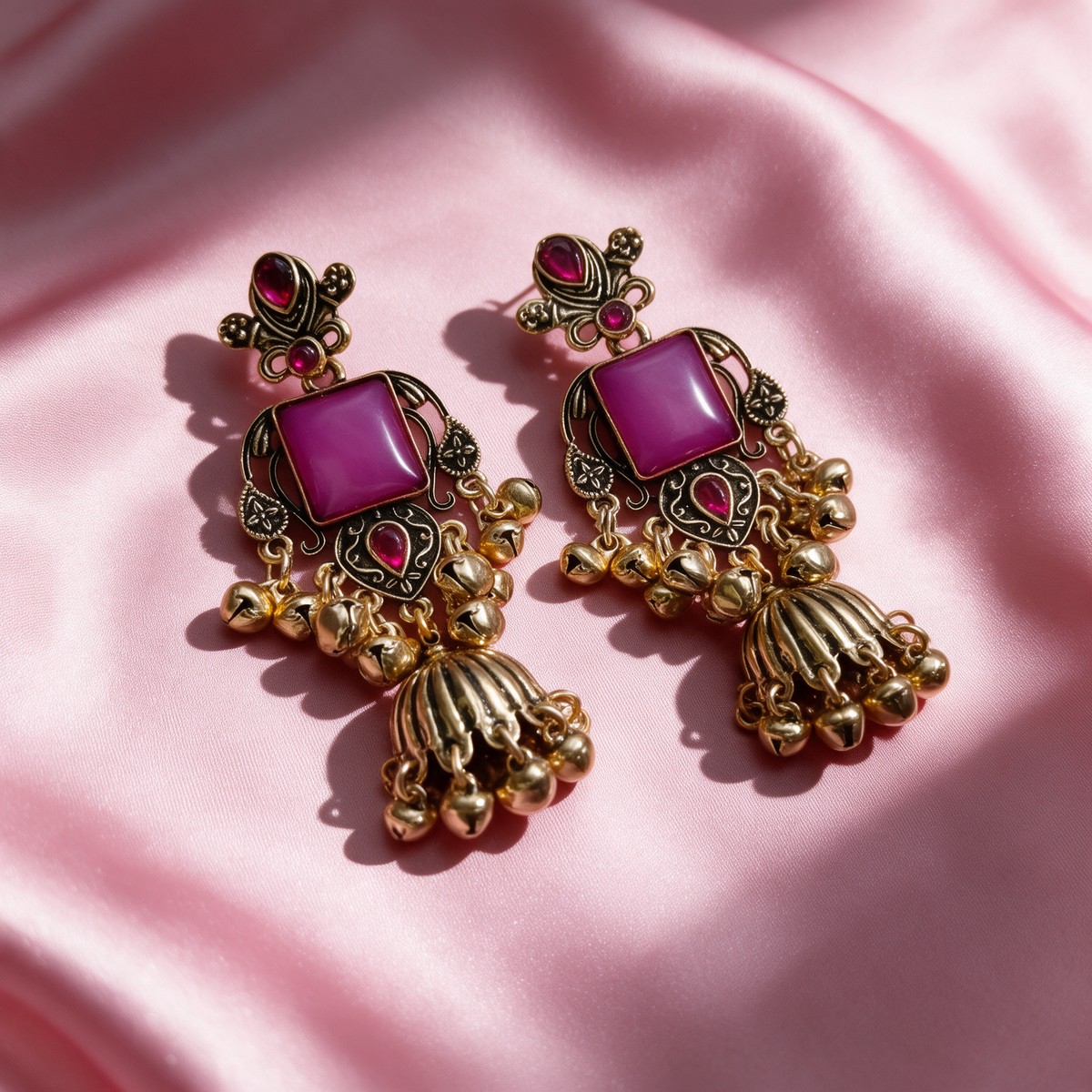 Multicolour Stone Antique Jhumka Earrings