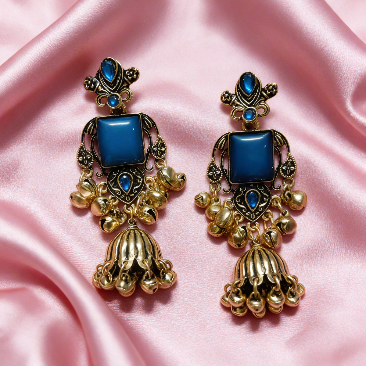 Multicolour Stone Antique Jhumka Earrings