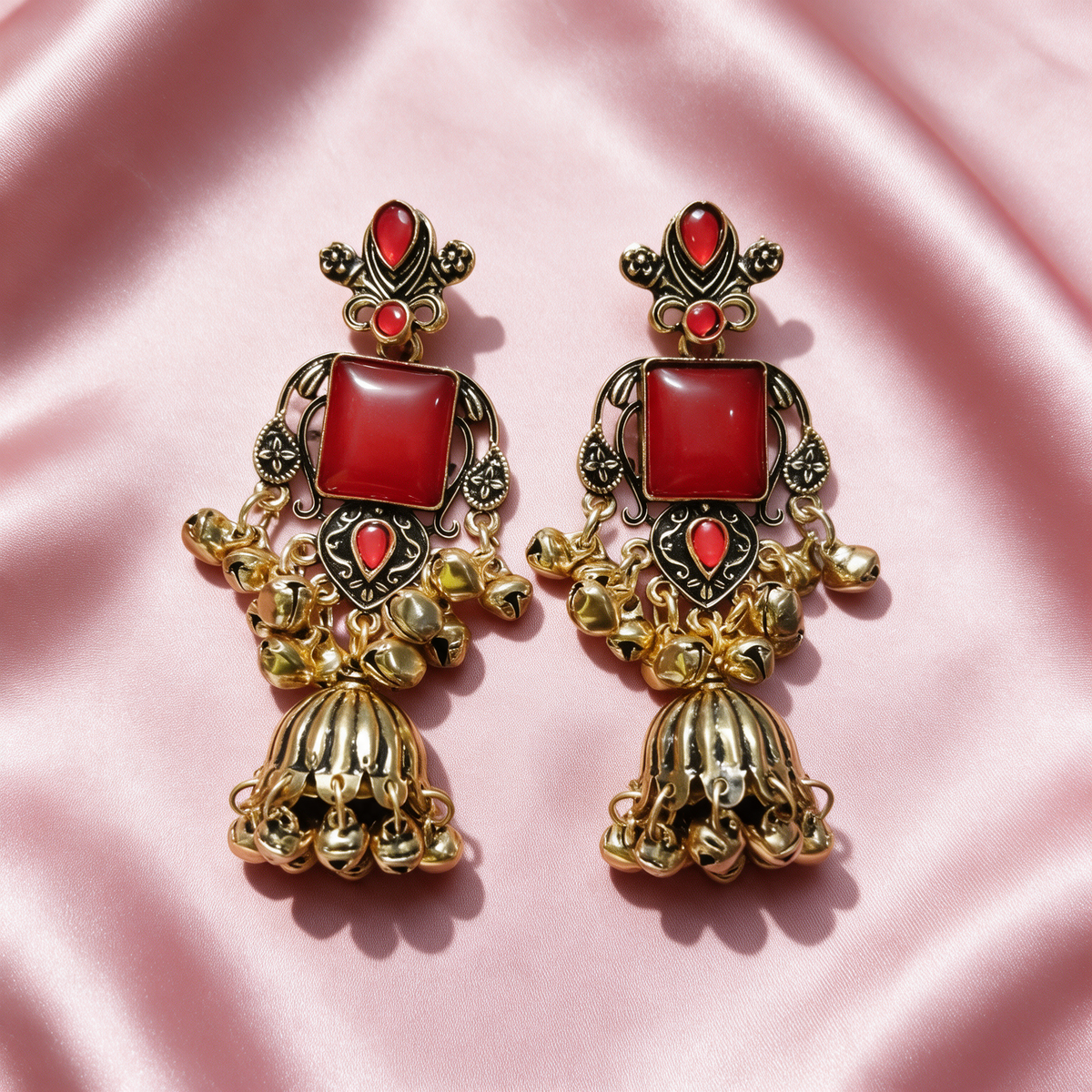 Multicolour Stone Antique Jhumka Earrings