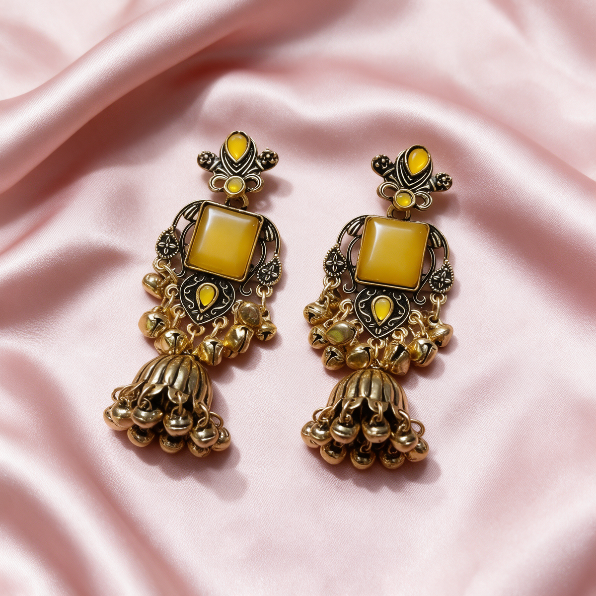 Multicolour Stone Antique Jhumka Earrings