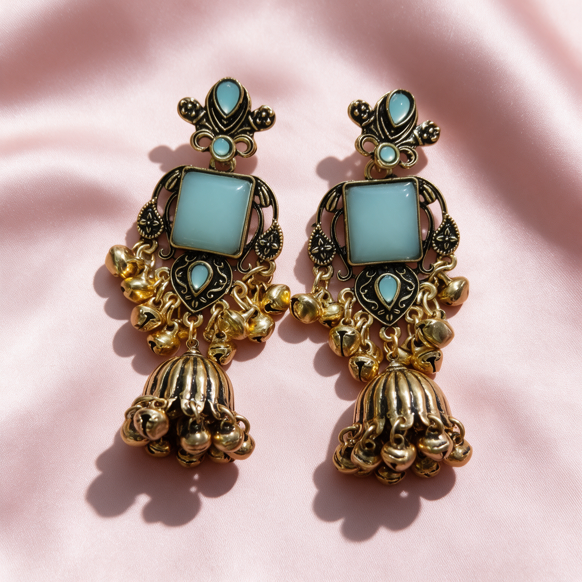 Multicolour Stone Antique Jhumka Earrings
