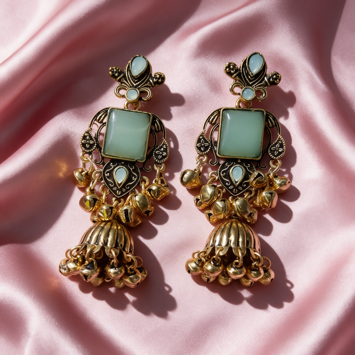 Multicolour Stone Antique Jhumka Earrings