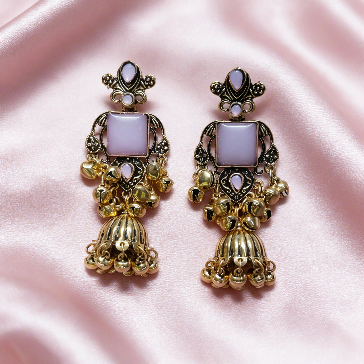 Multicolour Stone Antique Jhumka Earrings