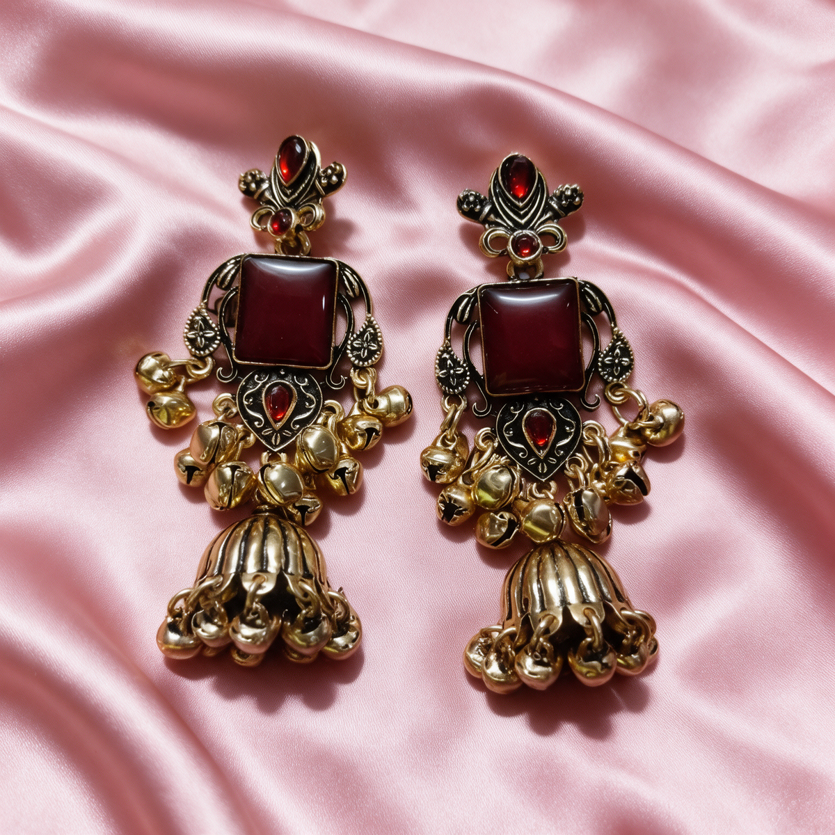 Multicolour Stone Antique Jhumka Earrings