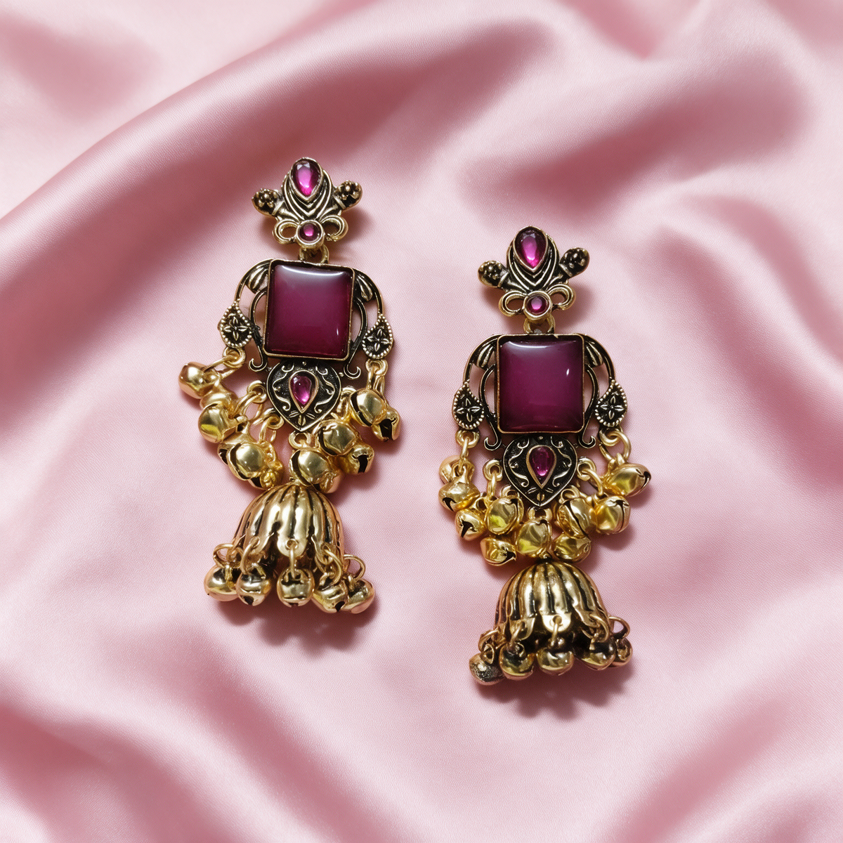 Multicolour Stone Antique Jhumka Earrings