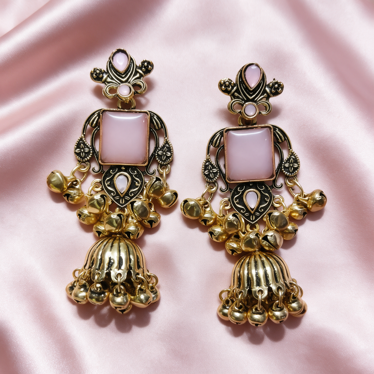 Multicolour Stone Antique Jhumka Earrings