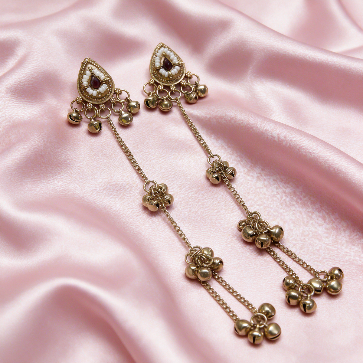 Antique Gold Chain Ghungroo Earrings