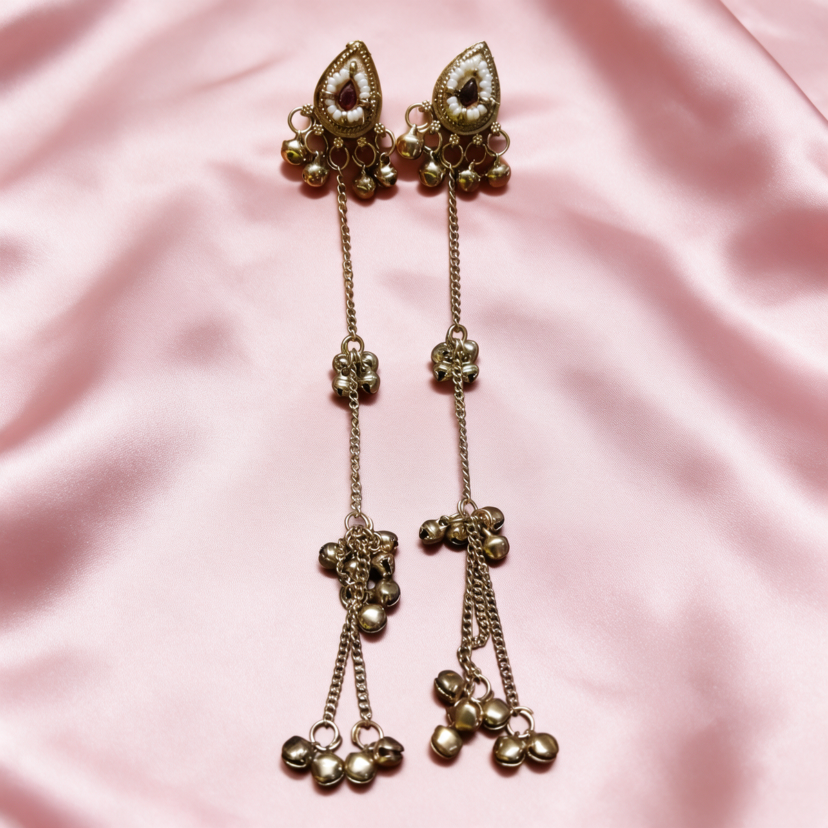 Antique Gold Chain Ghungroo Earrings