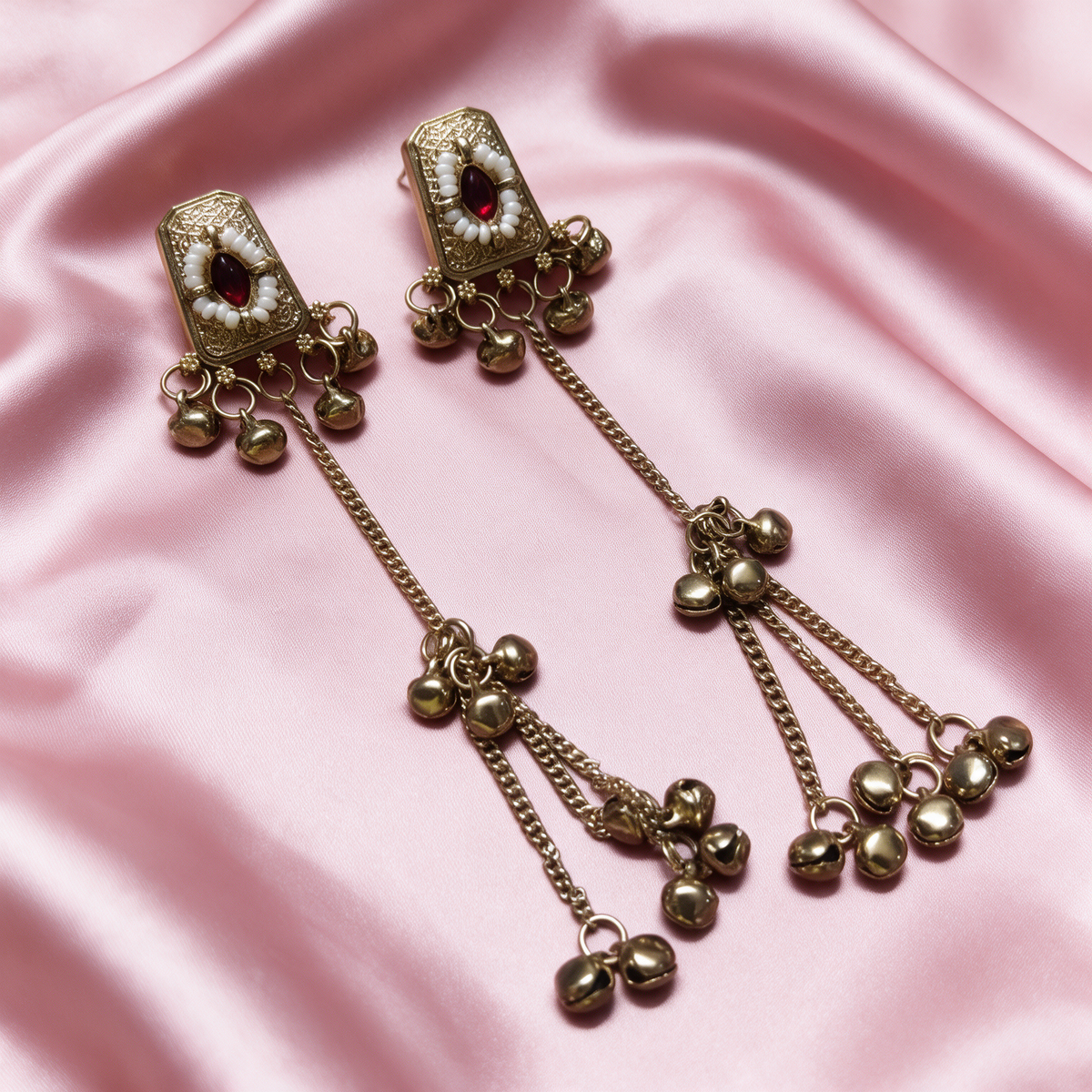 Antique Gold Long Chain Ghungroo Earrings