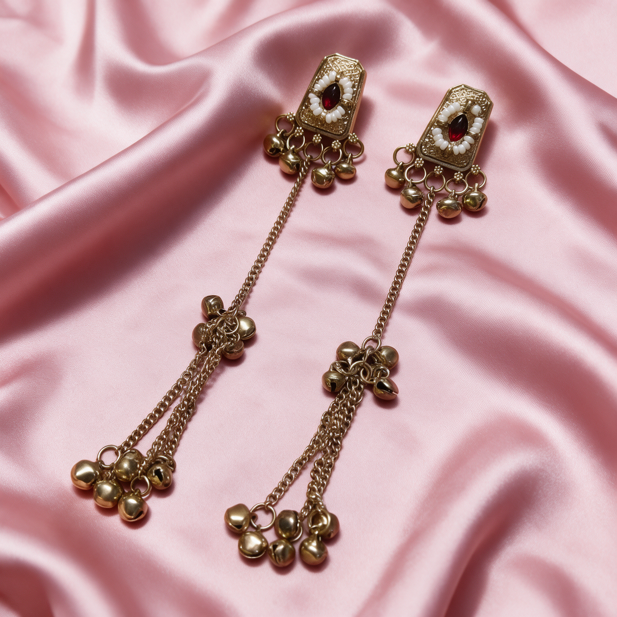 Antique Gold Long Chain Ghungroo Earrings