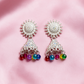 Silver-Tone Multicolor Beaded Jhumka Earrings