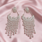White Kashmiri Jhumka Earrings with Tassel Detailing