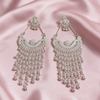 White Kashmiri Jhumka Earrings with Tassel Detailing