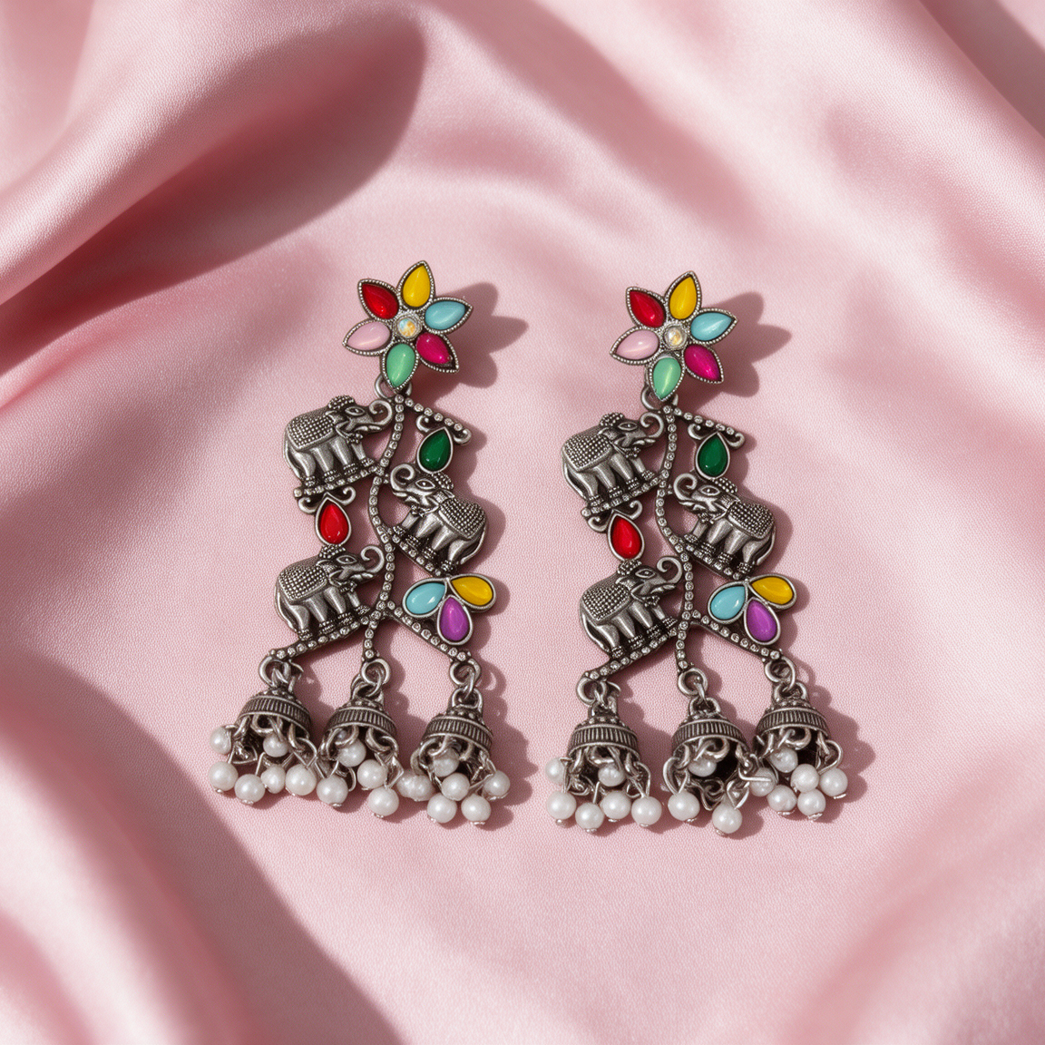 Multicolor Elephant Jhumka Earrings