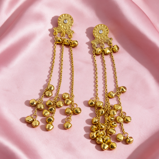 Gold Ghungroo Chain Tassel Earrings