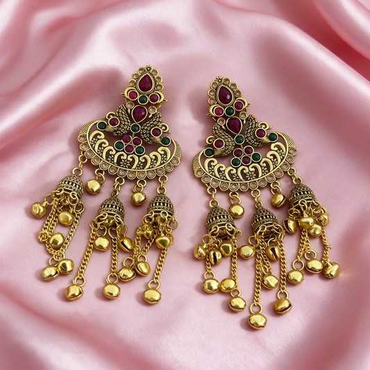 Multicolor Gold Peacock Jhumka Earrings