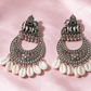 Oxidised Silver Elephant Chandbali Shell Earrings