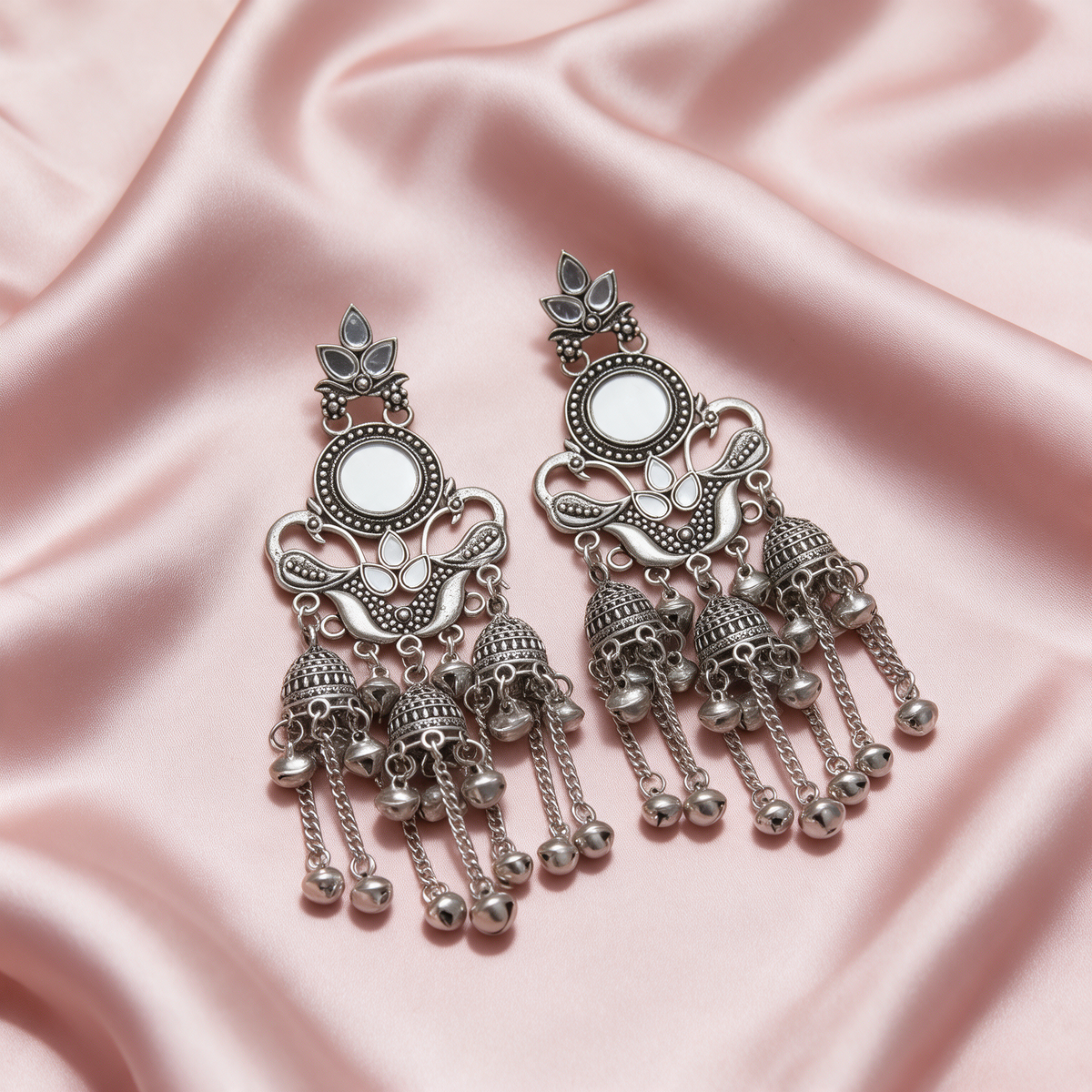 Oxidised Silver Peacock Jhumka Earrings