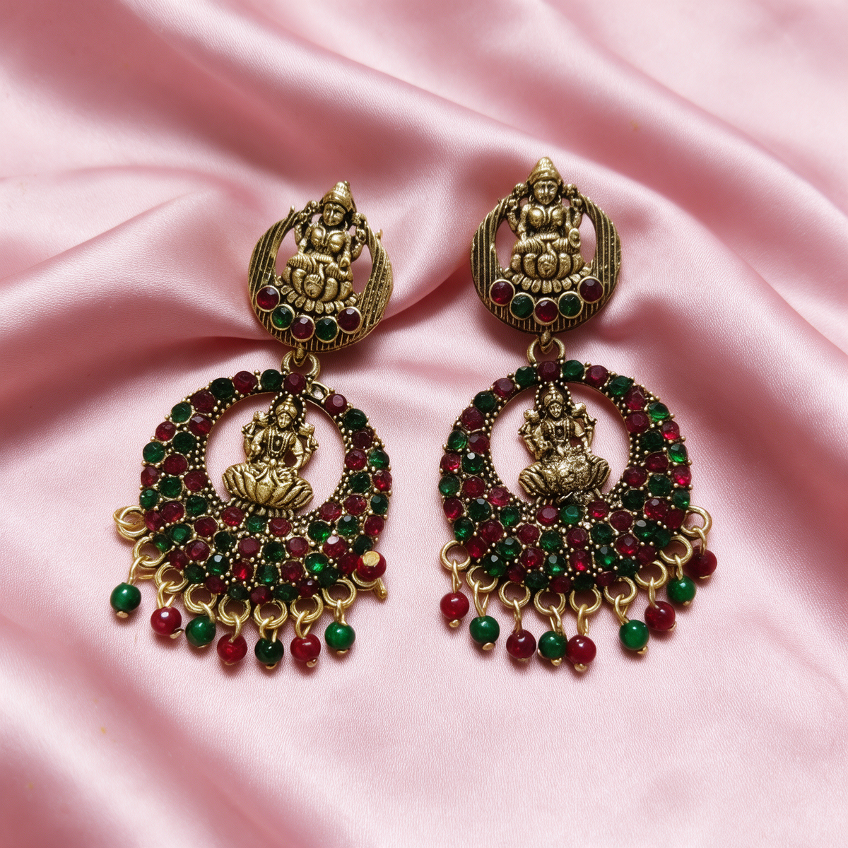 Antique Gold Lakshmi Multicolor Chandbali Earrings