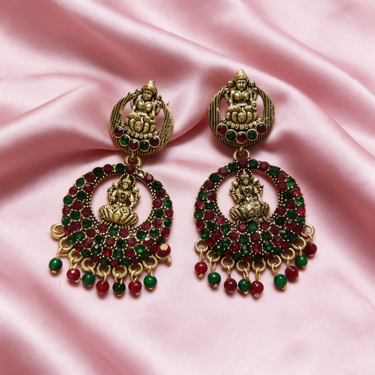 Antique Gold Lakshmi Multicolor Chandbali Earrings