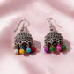 Oxidised Silver Multicolour Beaded Jhumka Earrings