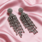 Oxidised Silver Long Jhumka Earrings with Chain Drops