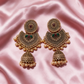 Antique Gold Plated Kundan Jhumka Earrings with Pearl Drops
