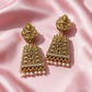 Gold Plated Temple Style Jhumka Earrings with Pearl Drops