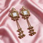 Gold Plated Mirror Stone Long Chain Jhumka Earrings