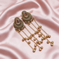 Gold Plated Stone Stud Long Chain Drop Earrings