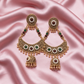 Antique Gold Plated Kundan Chandbali Jhumka Earrings with Pearl Drops