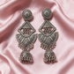 Oxidised Silver Chandbali Jhumka Earrings with Bell Drops